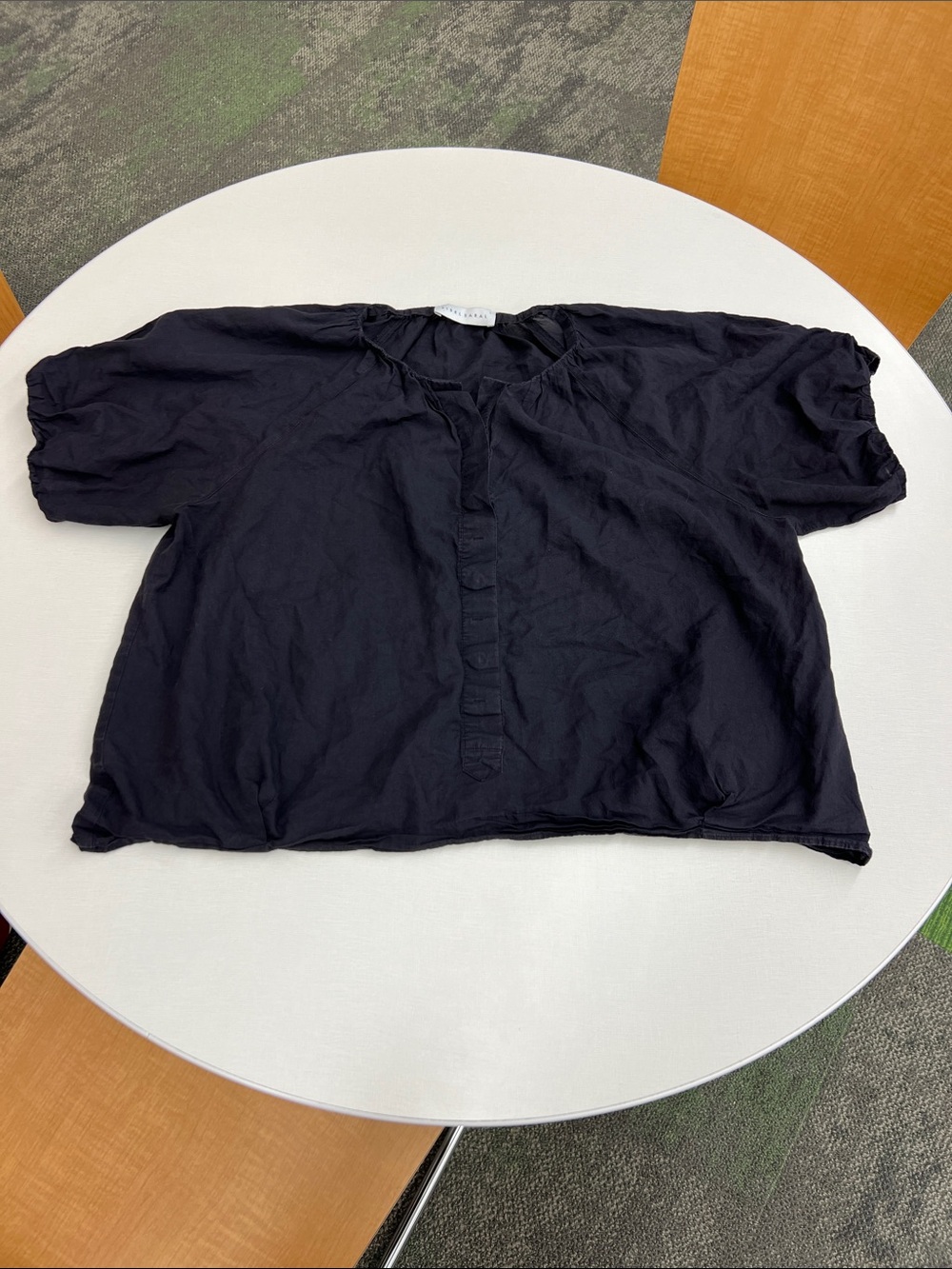 SIBEL SARAL short sleeve black 100% cotton blouse shirt top minimalist indie L